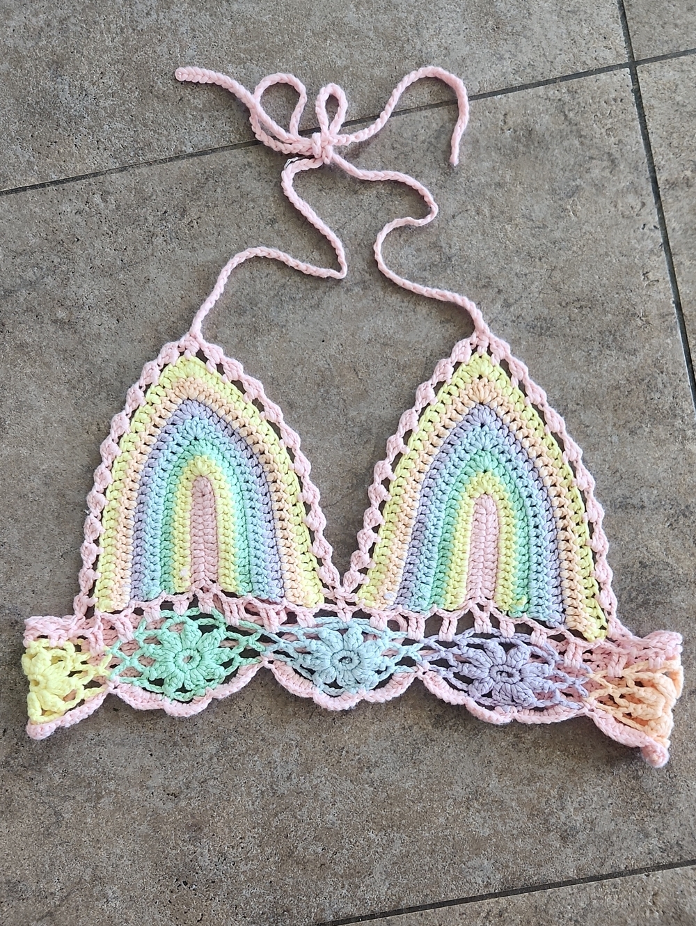 Crochet Rainbow Bralette Top in Pastel Colors